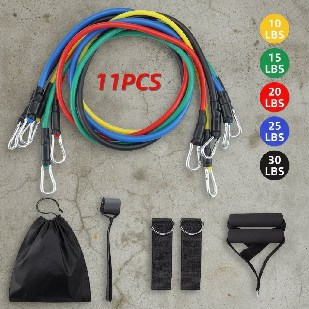 11Pcs Resistance Bands Set Yoga Exercise Fitness Band Pilates Tension