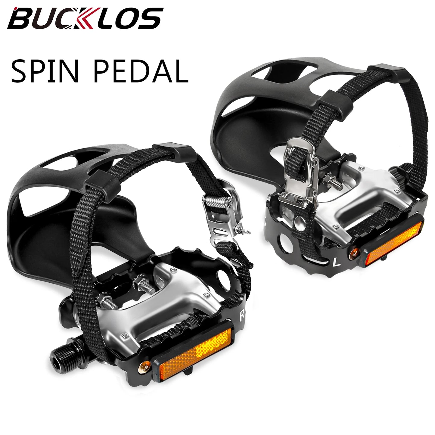 BUCKLOS Spin Pedals - DU Bearing Aluminum Alloy Pedals with Toe Clips for Road and Mountain Bikes, Ideal for Cycling and Exercise