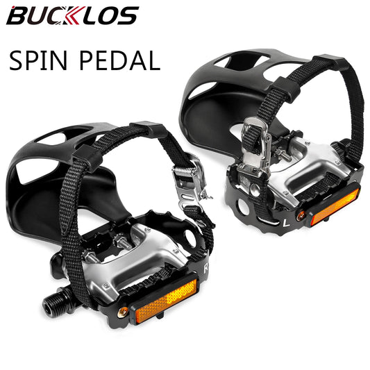BUCKLOS Spin Pedals - DU Bearing Aluminum Alloy Pedals with Toe Clips for Road and Mountain Bikes, Ideal for Cycling and Exercise