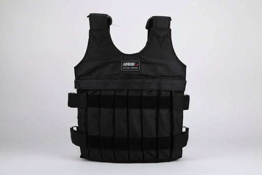 Black weighted vest on a white background