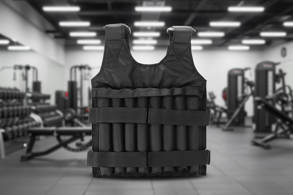 Black weighted vest with 'Max Loading 20kg' text on a white background