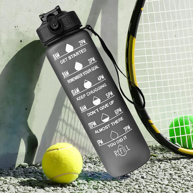 Sports Gradient Water Bottle Outdoor Time Marker Frosted Straw Cup Large Scale Fitness Workouts