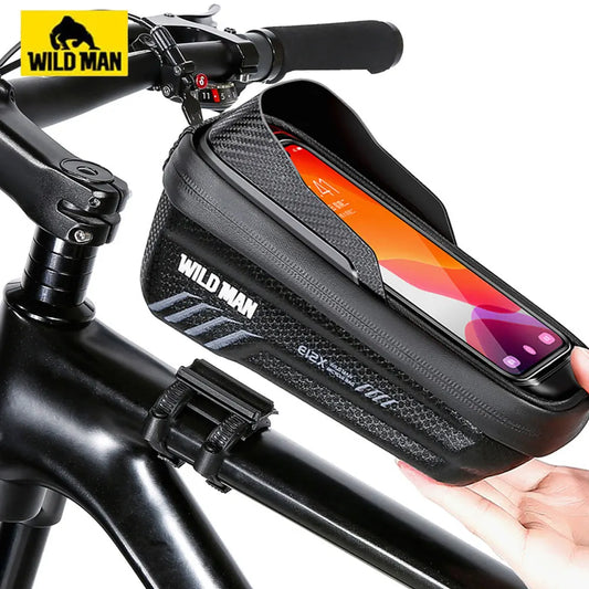 WILD MAN 2L Waterproof Bike Bag with 7.4-Inch Touch Screen Phone Holder - Frame Front Tube Cycling Bag & Accessories