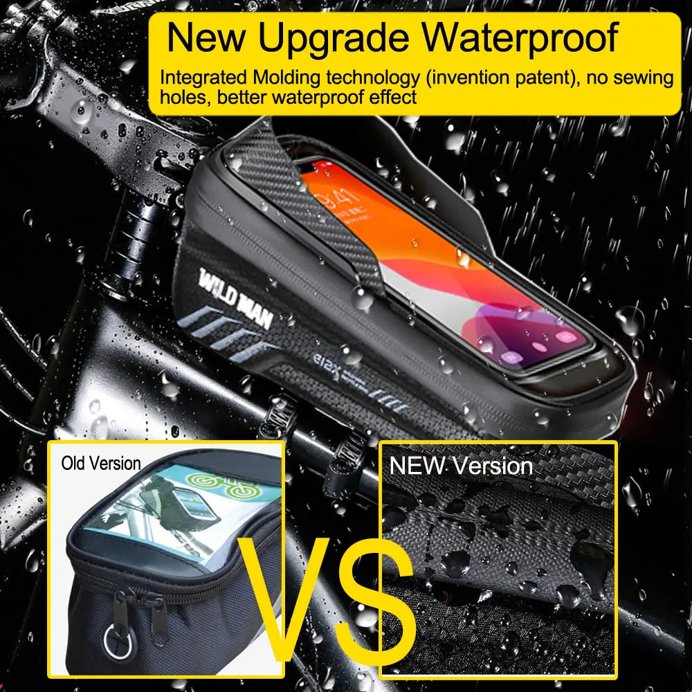 WILD MAN 2L Waterproof Bike Bag with 7.4-Inch Touch Screen Phone Holder - Frame Front Tube Cycling Bag & Accessories