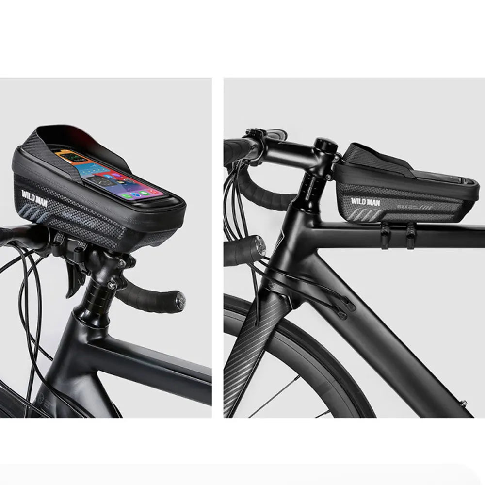 WILD MAN 2L Waterproof Bike Bag with 7.4-Inch Touch Screen Phone Holder - Frame Front Tube Cycling Bag & Accessories
