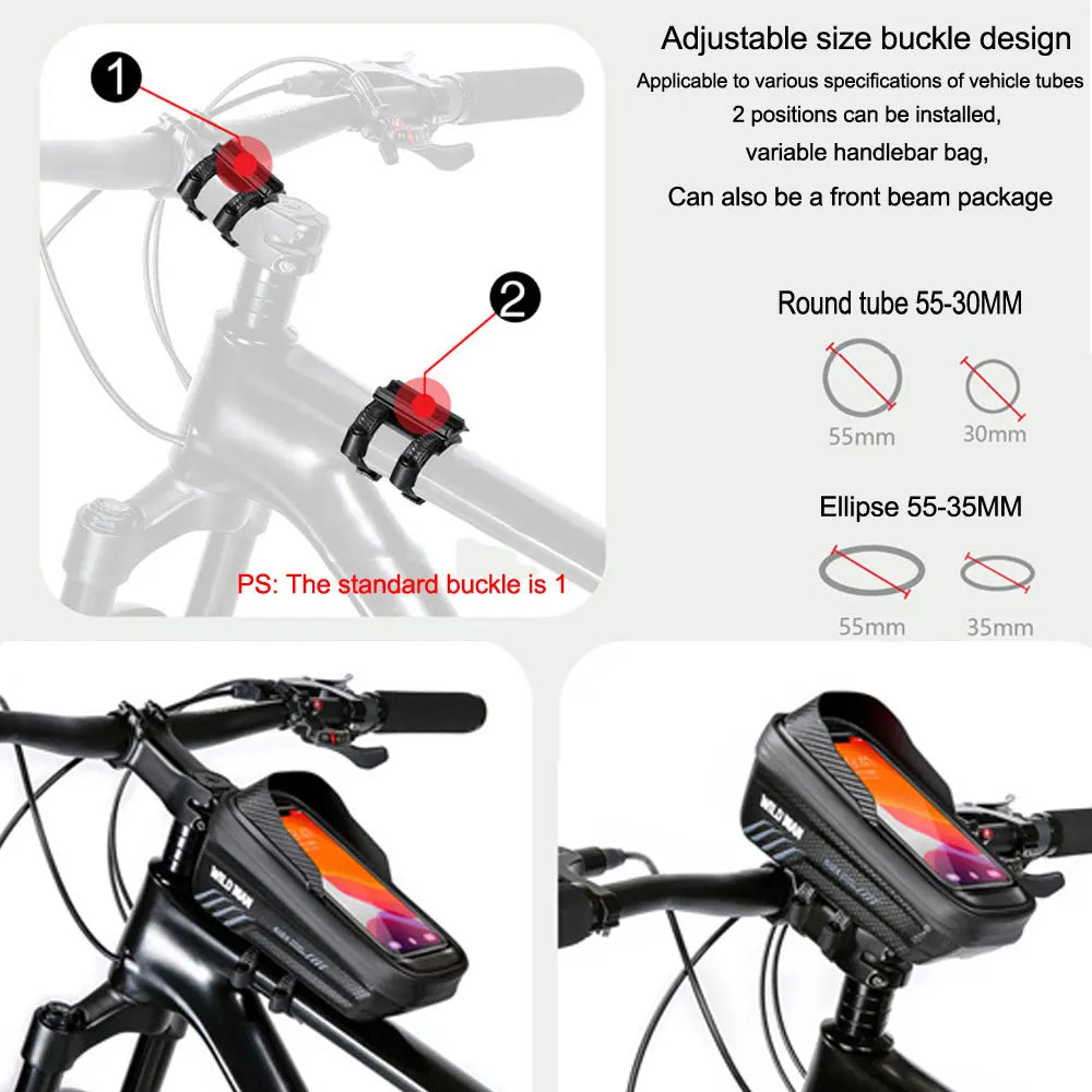 WILD MAN 2L Waterproof Bike Bag with 7.4-Inch Touch Screen Phone Holder - Frame Front Tube Cycling Bag & Accessories