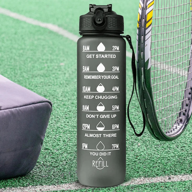 Sports Gradient Water Bottle Outdoor Time Marker Frosted Straw Cup Large Scale Fitness Workouts