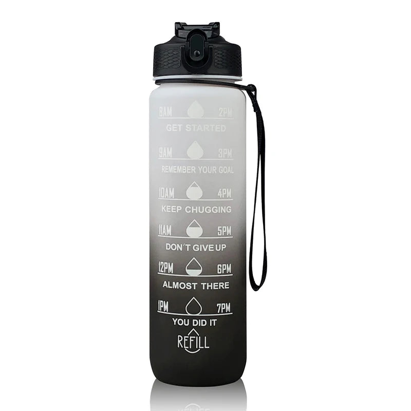 Sports Gradient Water Bottle Outdoor Time Marker Frosted Straw Cup Large Scale Fitness Workouts