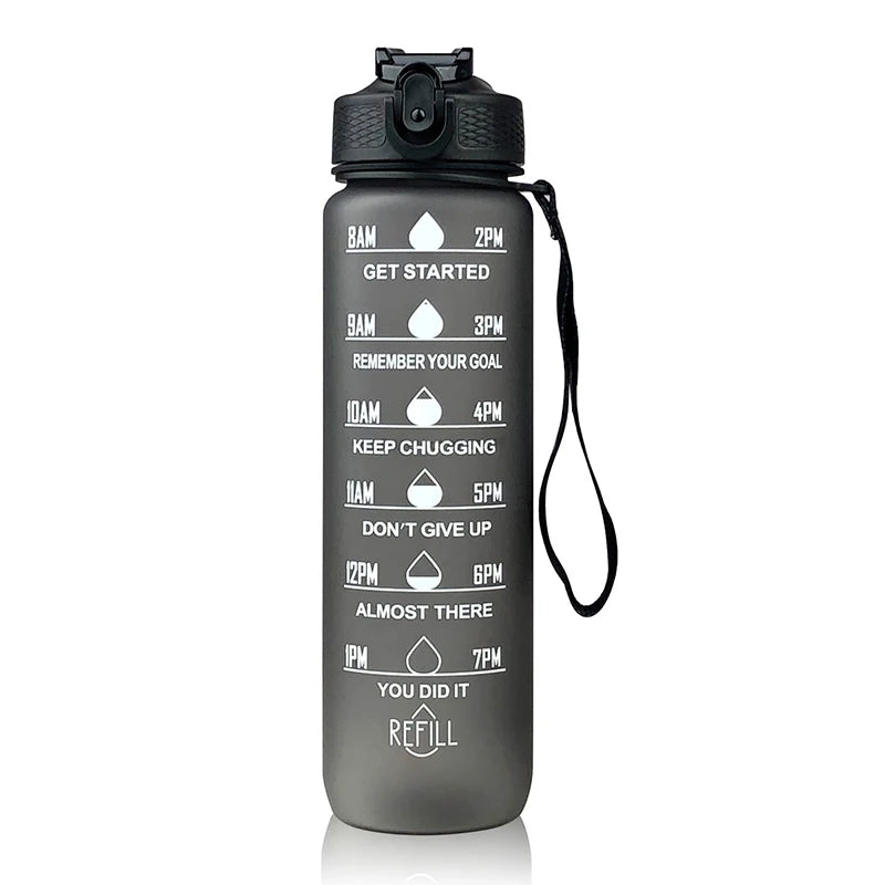 Sports Gradient Water Bottle Outdoor Time Marker Frosted Straw Cup Large Scale Fitness Workouts