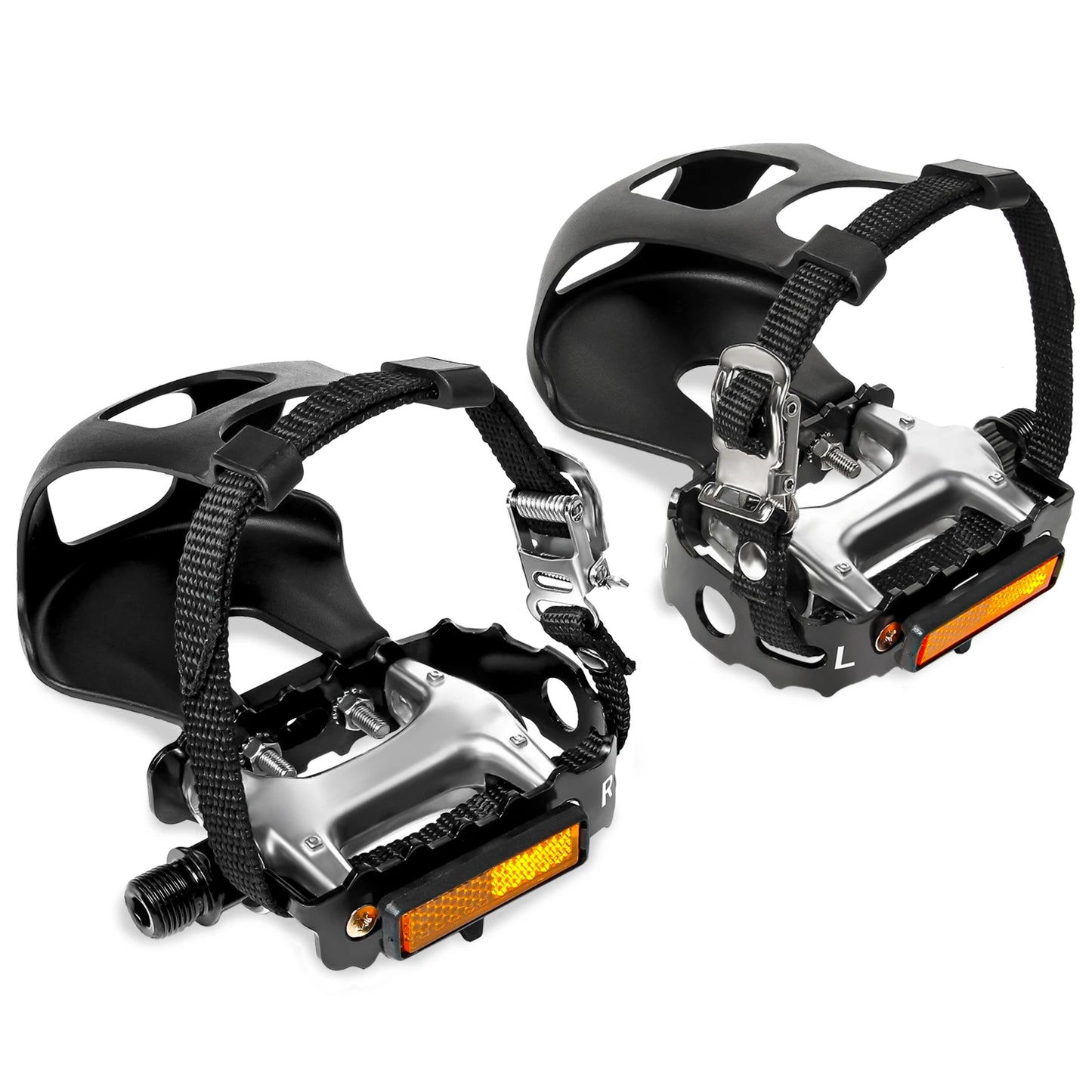 BUCKLOS Spin Pedals - DU Bearing Aluminum Alloy Pedals with Toe Clips for Road and Mountain Bikes, Ideal for Cycling and Exercise