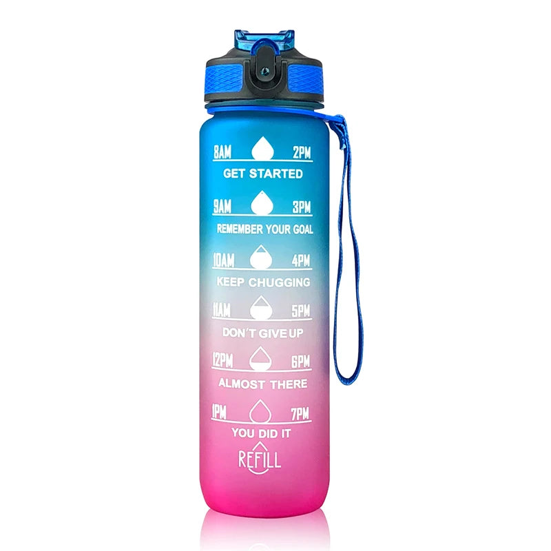 Sports Gradient Water Bottle Outdoor Time Marker Frosted Straw Cup Large Scale Fitness Workouts
