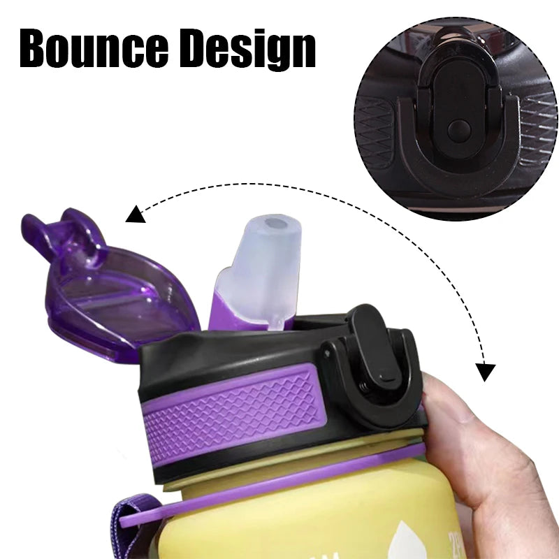 Sports Gradient Water Bottle Outdoor Time Marker Frosted Straw Cup Large Scale Fitness Workouts