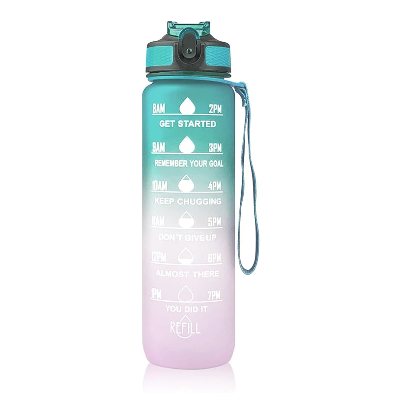 Sports Gradient Water Bottle Outdoor Time Marker Frosted Straw Cup Large Scale Fitness Workouts