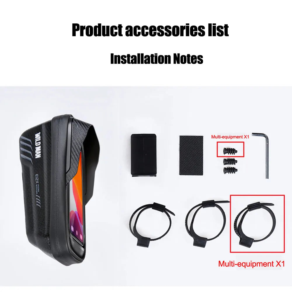 WILD MAN 2L Waterproof Bike Bag with 7.4-Inch Touch Screen Phone Holder - Frame Front Tube Cycling Bag & Accessories