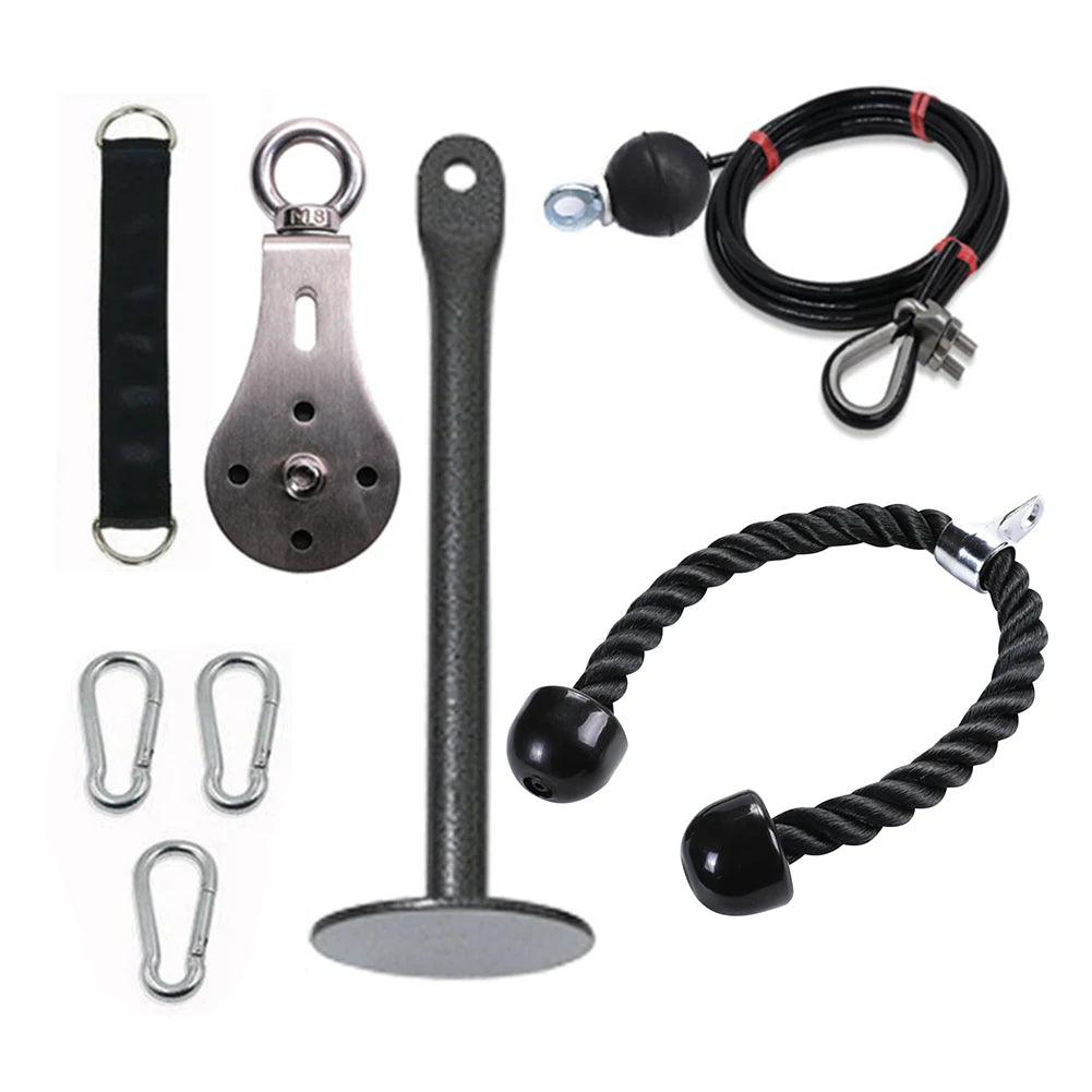 Fitness Cable Weight Pulley System Exercise Rope Bar Attachments LAT Pull Down Home Gym Equipment