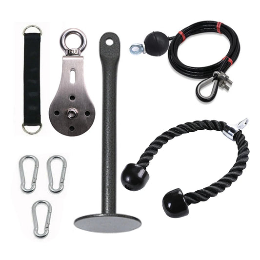 Fitness Cable Weight Pulley System Exercise Rope Bar Attachments LAT Pull Down Home Gym Equipment