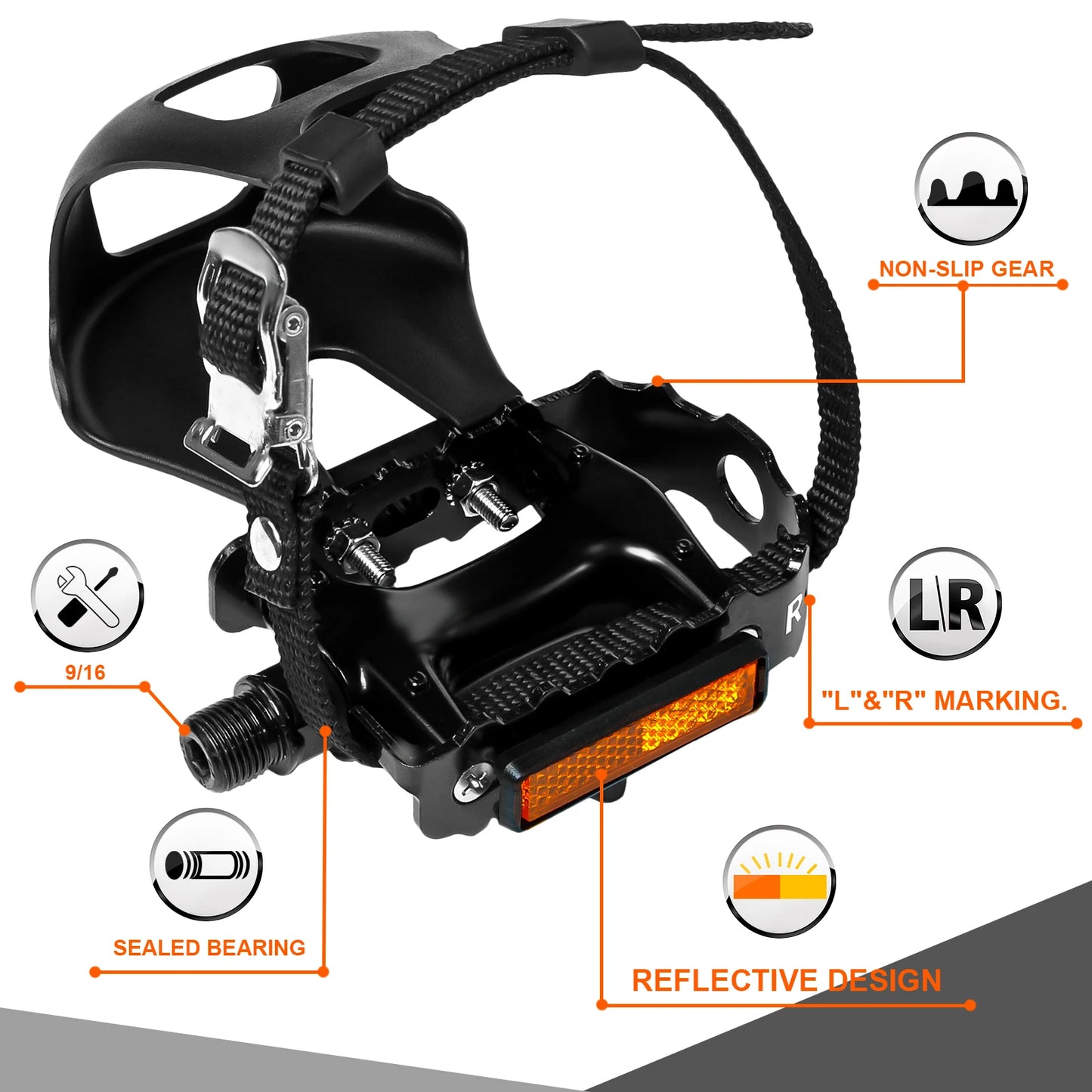 BUCKLOS Spin Pedals - DU Bearing Aluminum Alloy Pedals with Toe Clips for Road and Mountain Bikes, Ideal for Cycling and Exercise