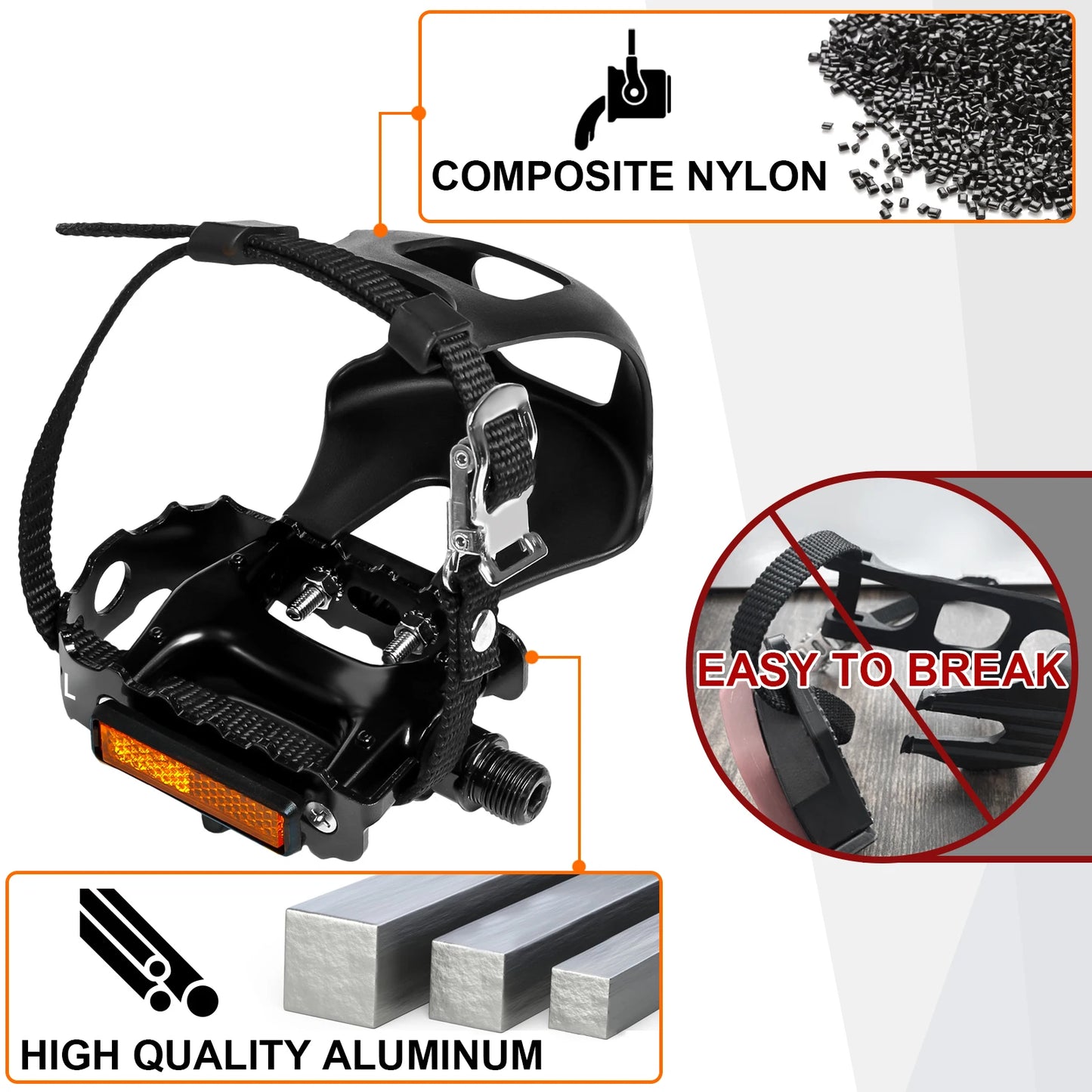 BUCKLOS Spin Pedals - DU Bearing Aluminum Alloy Pedals with Toe Clips for Road and Mountain Bikes, Ideal for Cycling and Exercise