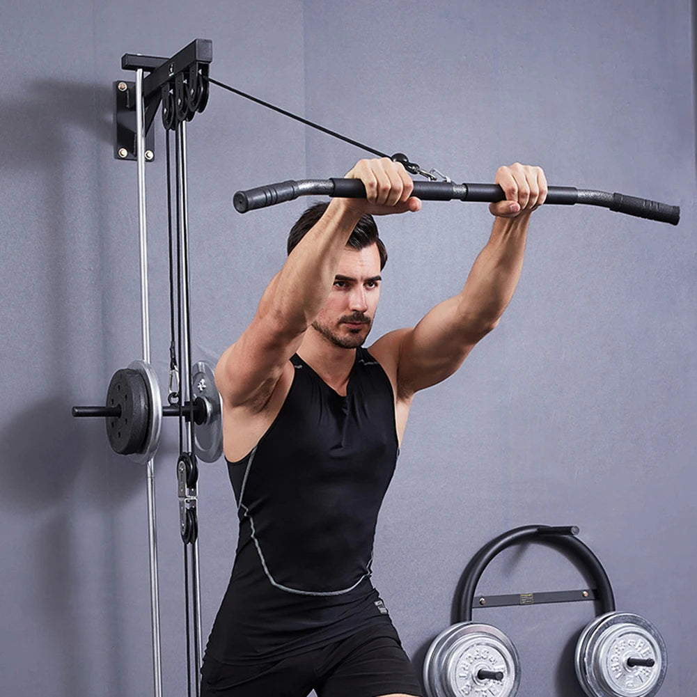Fitness Cable Weight Pulley System Exercise Rope Bar Attachments LAT Pull Down Home Gym Equipment