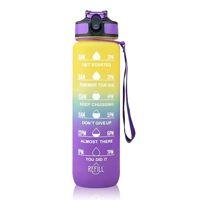 Sports Gradient Water Bottle Outdoor Time Marker Frosted Straw Cup Large Scale Fitness Workouts