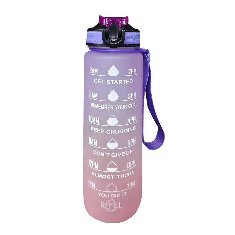 Sports Gradient Water Bottle Outdoor Time Marker Frosted Straw Cup Large Scale Fitness Workouts