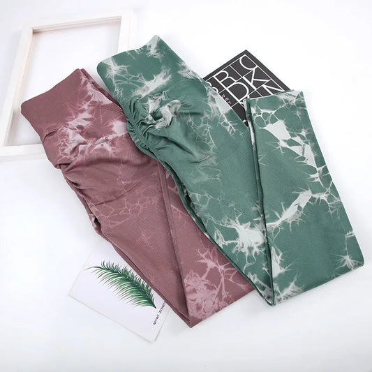 Tie-Dye Yoga Pants for Women - Seamless High-Waist Butt-Lifting Leggings for Workouts, Elastic Gym Activewear
