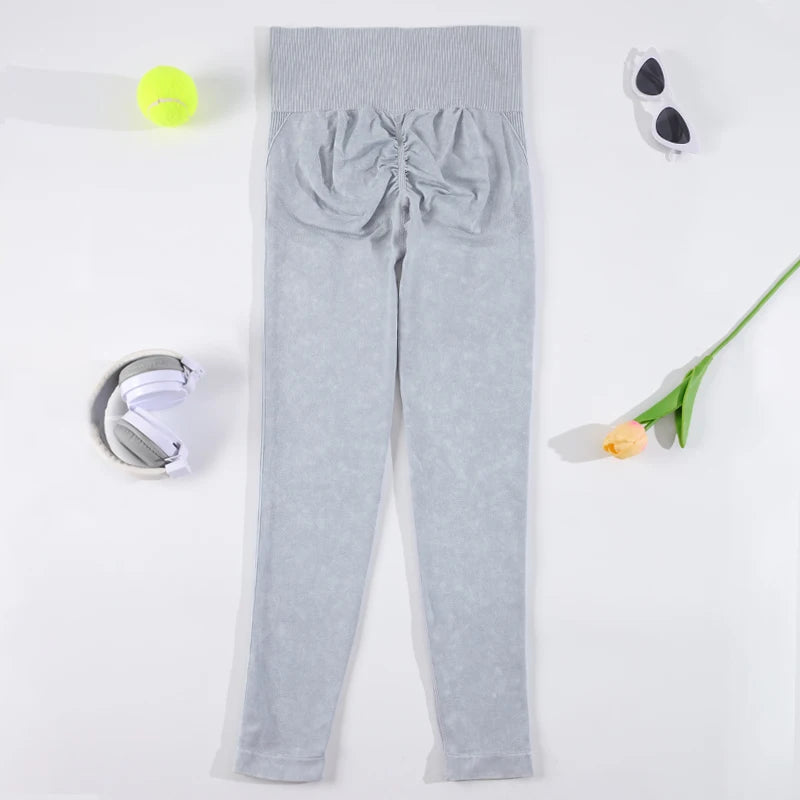 CHRLEISURE Washed Yoga Pants Women Seamless Fitness Leggings Running Tights Elastic Athletic Legging Gym Activewear