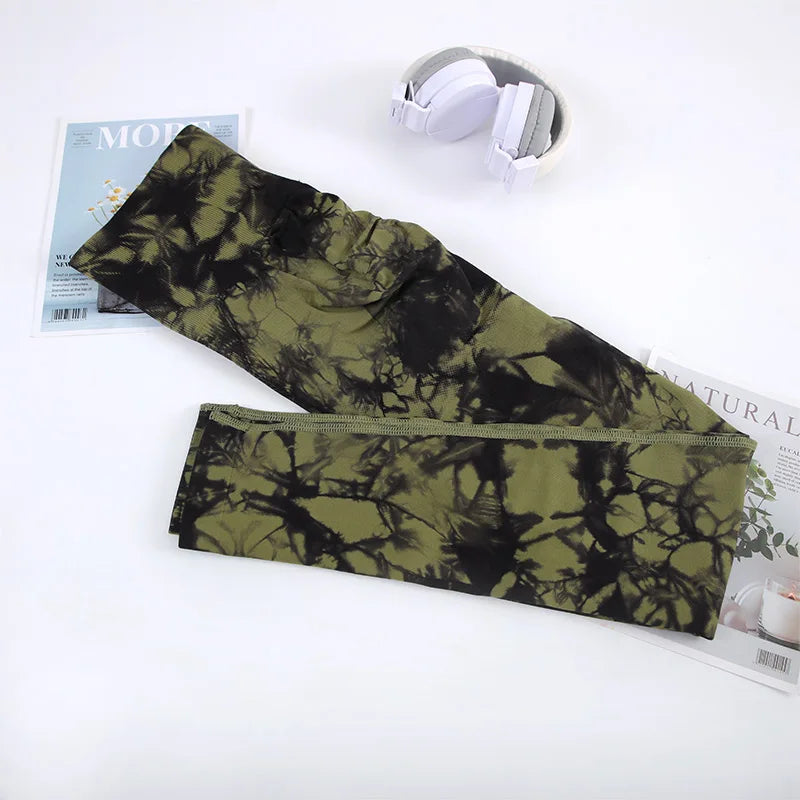 CHRLEISURE Tie-Dye Yoga Pants for Women - Seamless High-Waist Butt-Lifting Leggings for Workouts, Elastic Gym Activewear