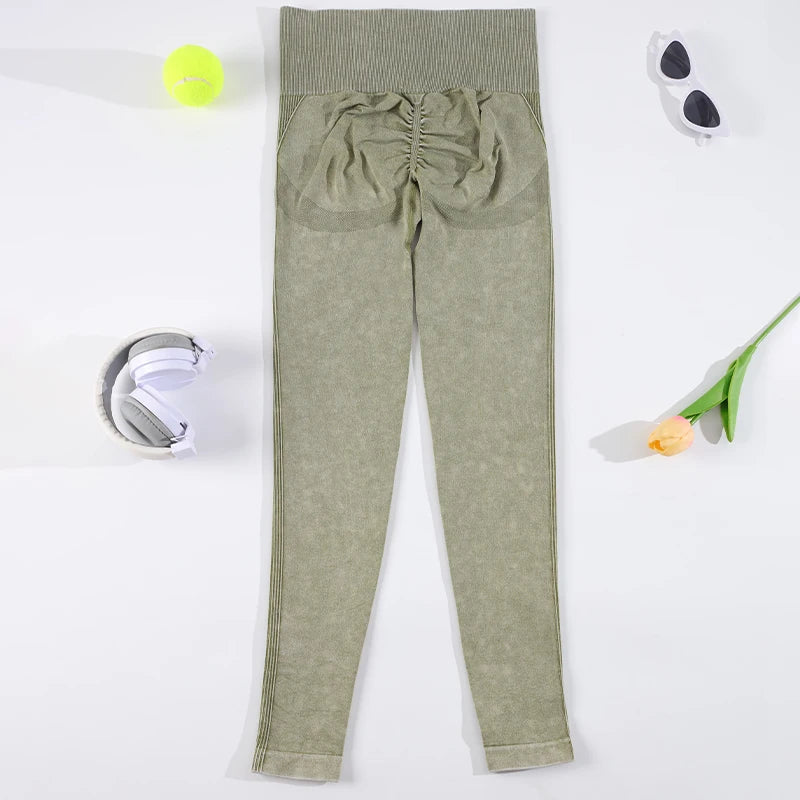 CHRLEISURE Washed Yoga Pants Women Seamless Fitness Leggings Running Tights Elastic Athletic Legging Gym Activewear