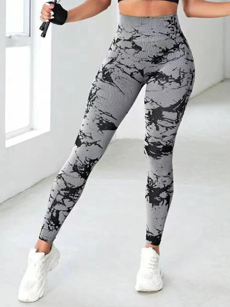 CHRLEISURE Seamless Jacquard Yoga Pants Elastic Butt Lift Scrunch Workout Tights Women's