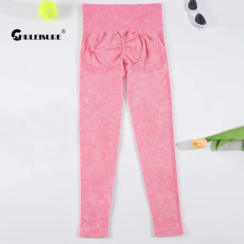 CHRLEISURE Washed Yoga Pants Women Seamless Fitness Leggings Running Tights Elastic Athletic Legging Gym Activewear