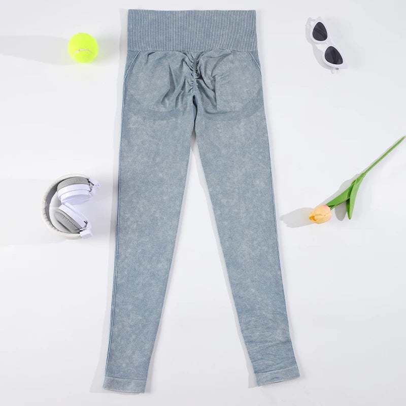 CHRLEISURE Washed Yoga Pants Women Seamless Fitness Leggings Running Tights Elastic Athletic Legging Gym Activewear