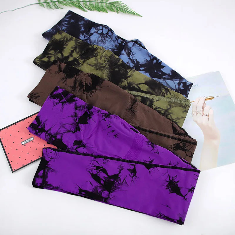 CHRLEISURE Tie-Dye Yoga Pants for Women - Seamless High-Waist Butt-Lifting Leggings for Workouts, Elastic Gym Activewear