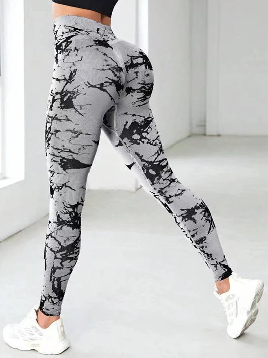 Seamless Jacquard Yoga Pants Elastic Butt Lift Scrunch Workout Tights Women's