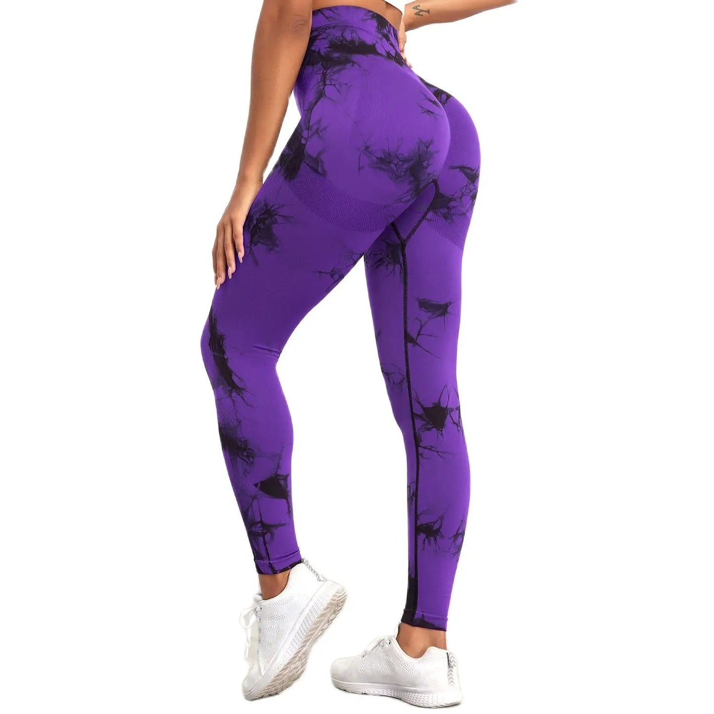 CHRLEISURE Tie-Dye Yoga Pants for Women - Seamless High-Waist Butt-Lifting Leggings for Workouts, Elastic Gym Activewear