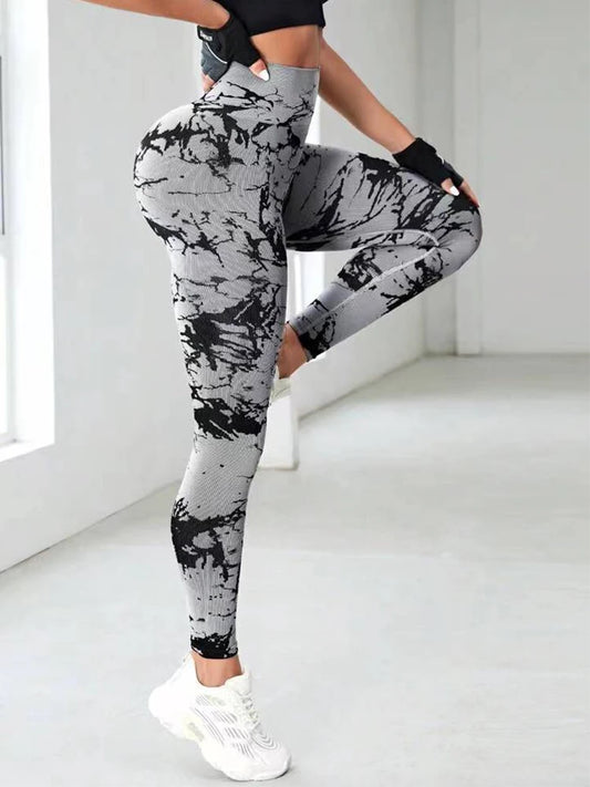 Seamless Jacquard Yoga Pants Elastic Butt Lift Scrunch Workout Tights Women's