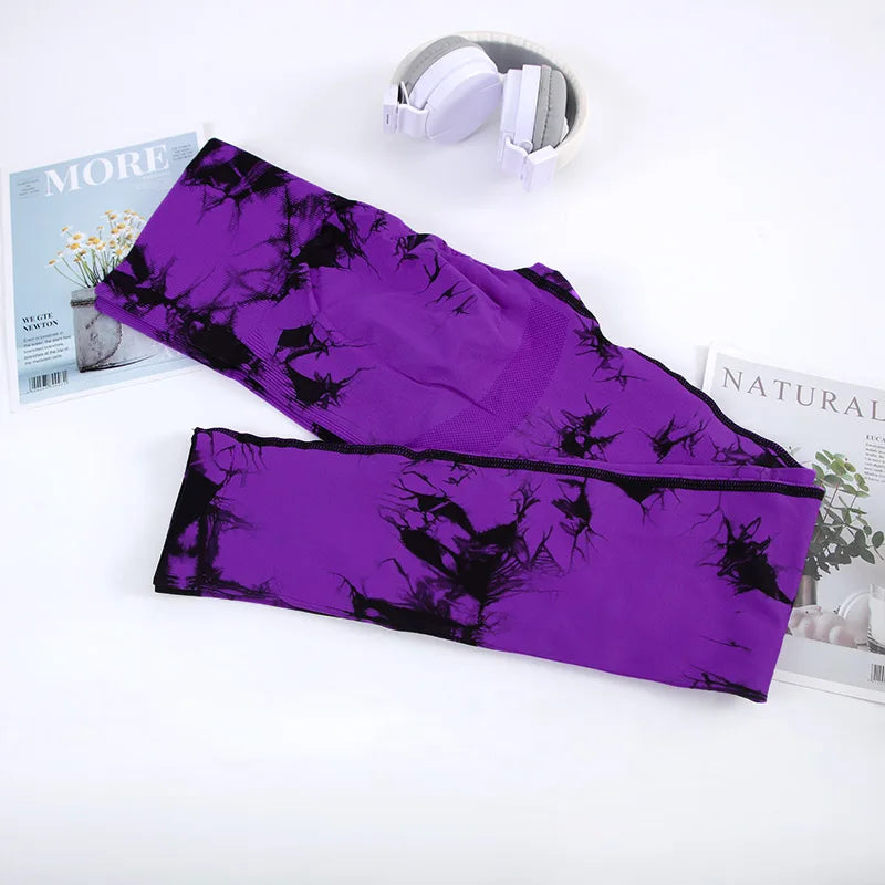 CHRLEISURE Tie-Dye Yoga Pants for Women - Seamless High-Waist Butt-Lifting Leggings for Workouts, Elastic Gym Activewear