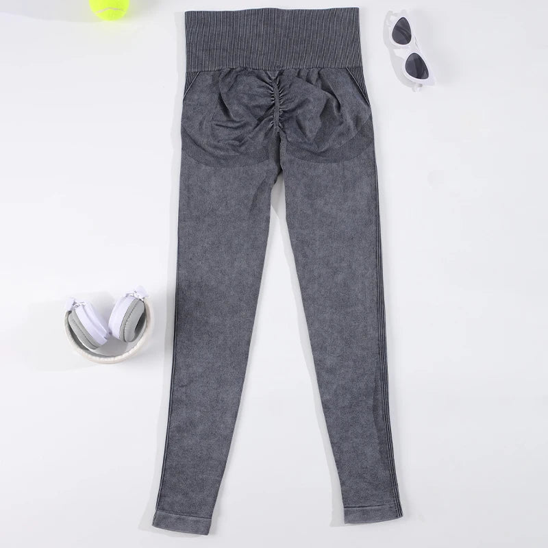 CHRLEISURE Washed Yoga Pants Women Seamless Fitness Leggings Running Tights Elastic Athletic Legging Gym Activewear