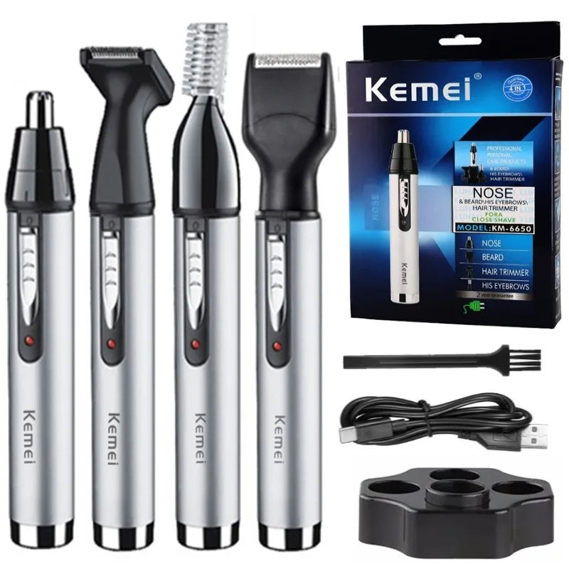 4in1 Rechargeable Nose, Ear Hair, Eyebrow and Beard Grooming Kit For Men
