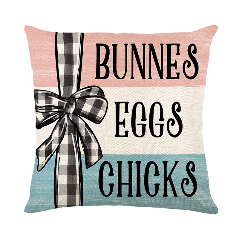 Easter Decorations Pillow Cover Cute Bunny Eggs Linen Pillow Case Easter Bunnies Print Cushion Cover Home Decor
