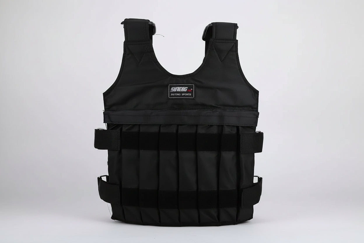 Black weighted vest on a white background