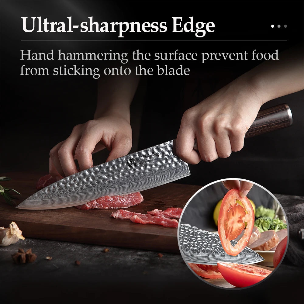 XINZUO 3 PCS Chinese Kitchen Chef Knives Sets Japanese Damascus Stainless Steel Kitchen Knife Chef Santoku Pakkawood Handle