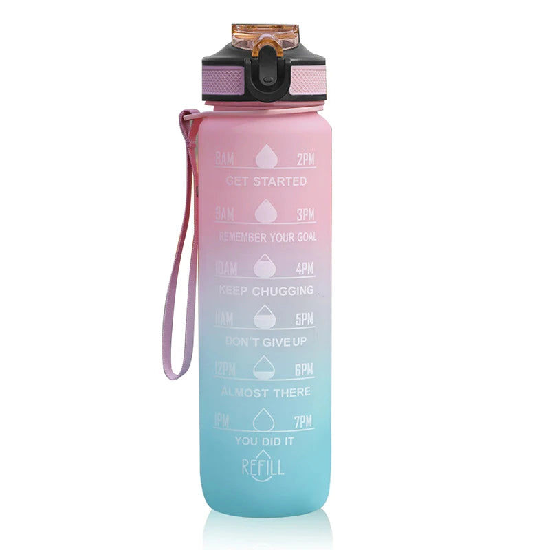 Sports Gradient Water Bottle Outdoor Time Marker Frosted Straw Cup Large Scale Fitness Workouts