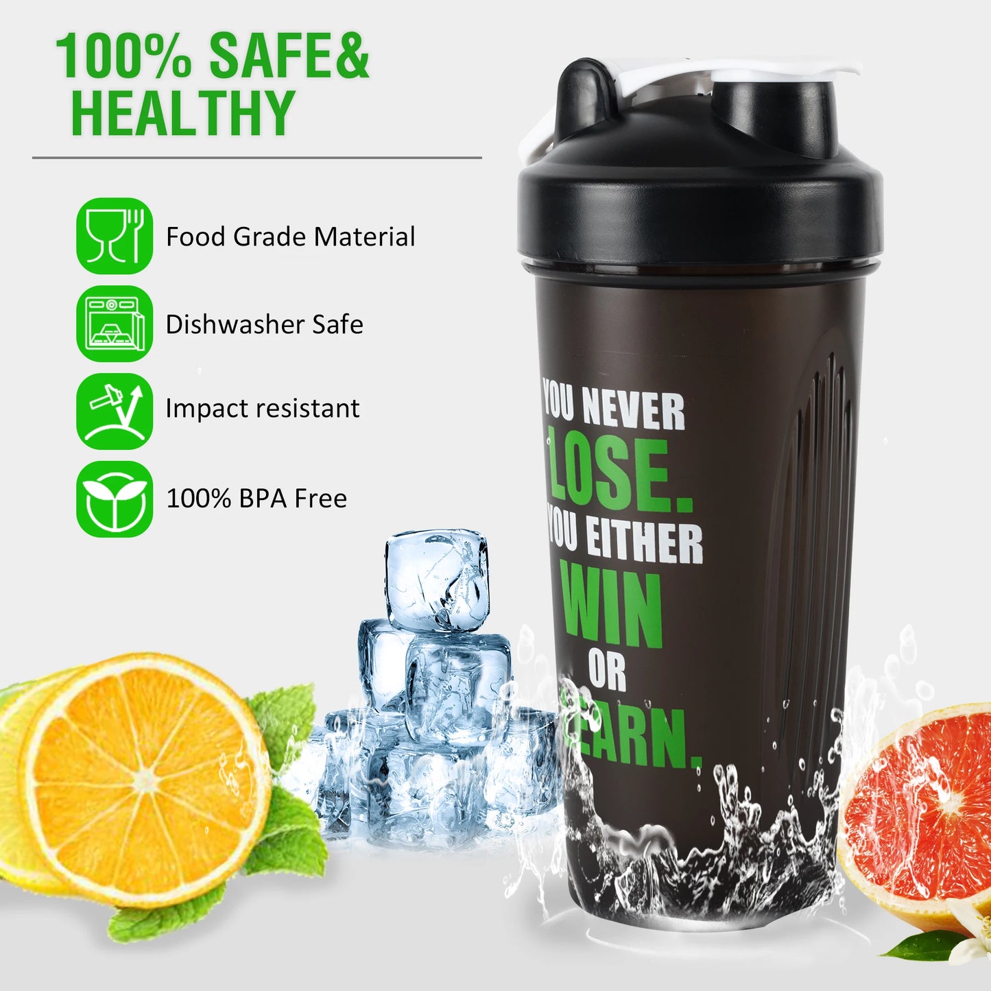 Protein Shaker Bottle 20oz Supplements Mixes Drink Cup with Blender Ball Motivation 600ml Clear Measure Leak Proof for Gym Sport