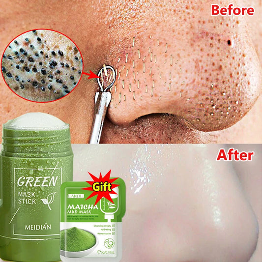 Green Tea Facial Mud Mask for Pimple Blemish Control and Oil Reduction Exfoliating Skin Care Stick for Blackhead Removal