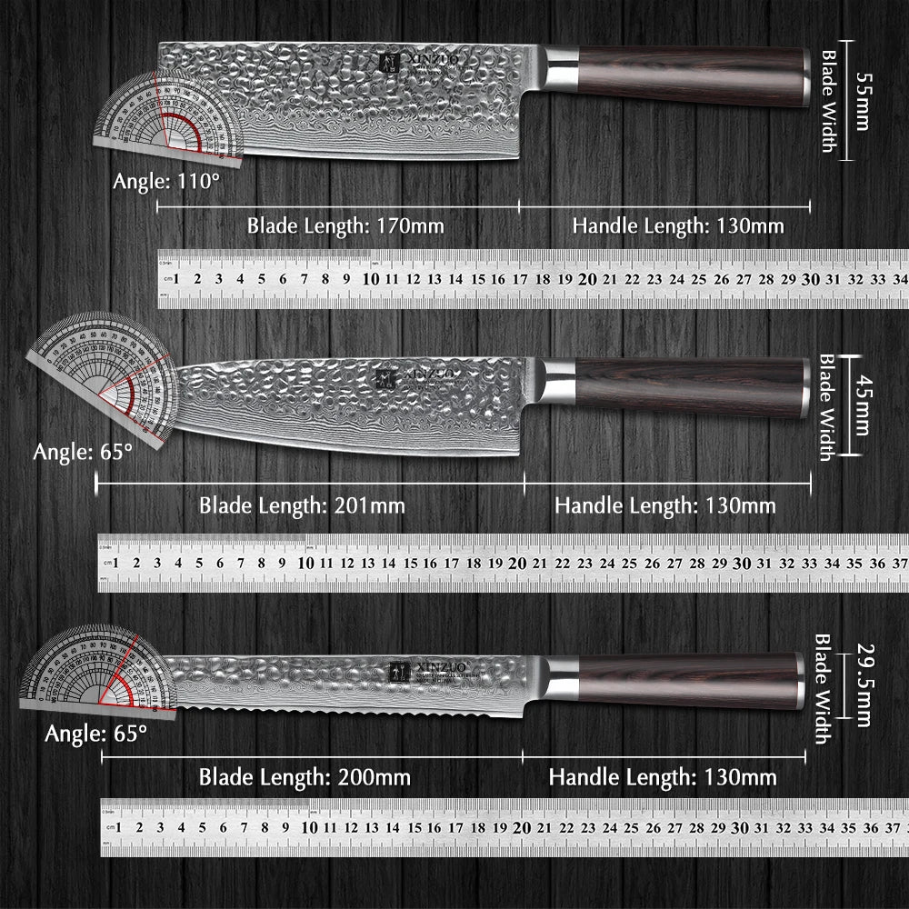 XINZUO Japanese Damascus Steel 6PCS Kitchen Knives Set Ultra Sharp Blade Chef Knife 62 HRC Cooking Knife Tools Pakkawood Handle