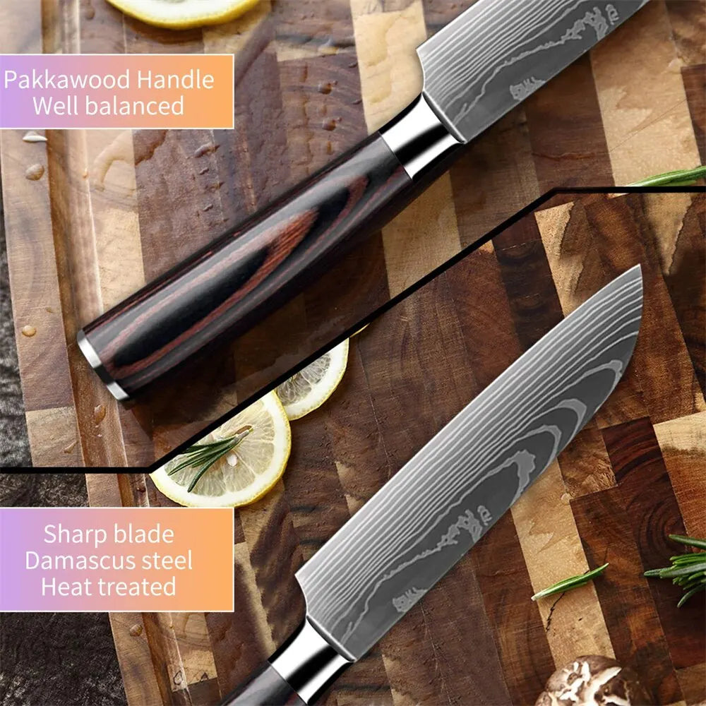 High Carbon Steel Santoku Knife 5 Inch Kitchen Knife for Cutting Slicing Pakkawood Handle