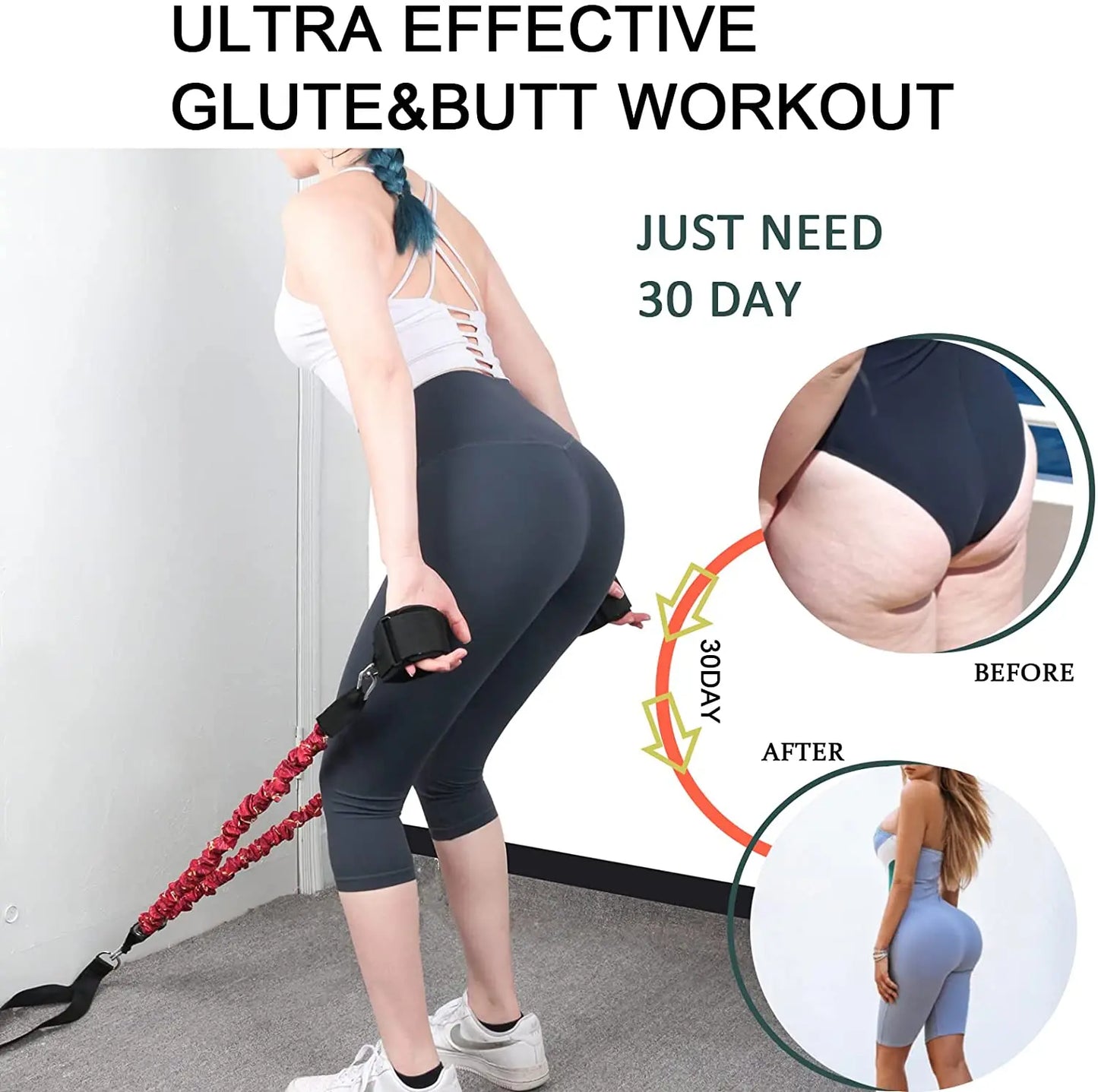 Booty Resistance Band Glute Cord Cable Machine Ankle Kickback Strap for Legs Abs Hip Workouts Gym Home Workout Fitness Equipment