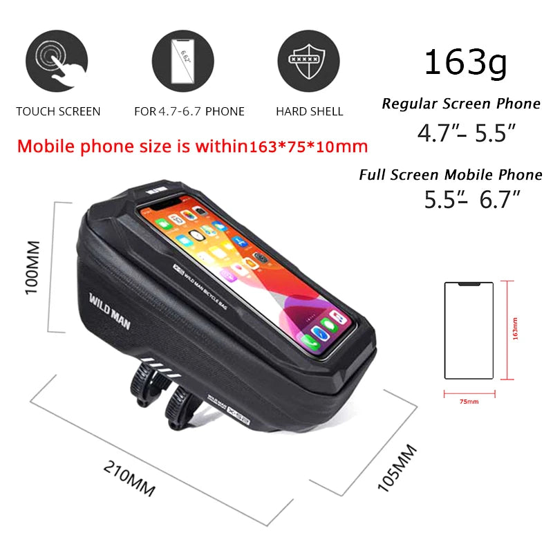WILD MAN Rainproof Mountain Bike Bag 6.8inch Mobile Phone Case Front Handlerbar Bag Cycling Accessories