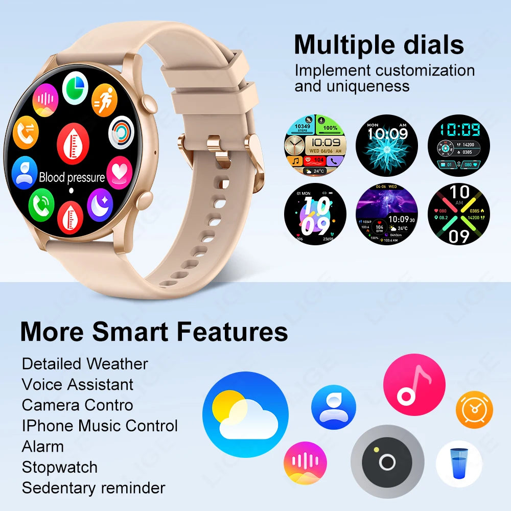 LIGE Smartwatch for Android and IOS with AI voice control and touch Screen